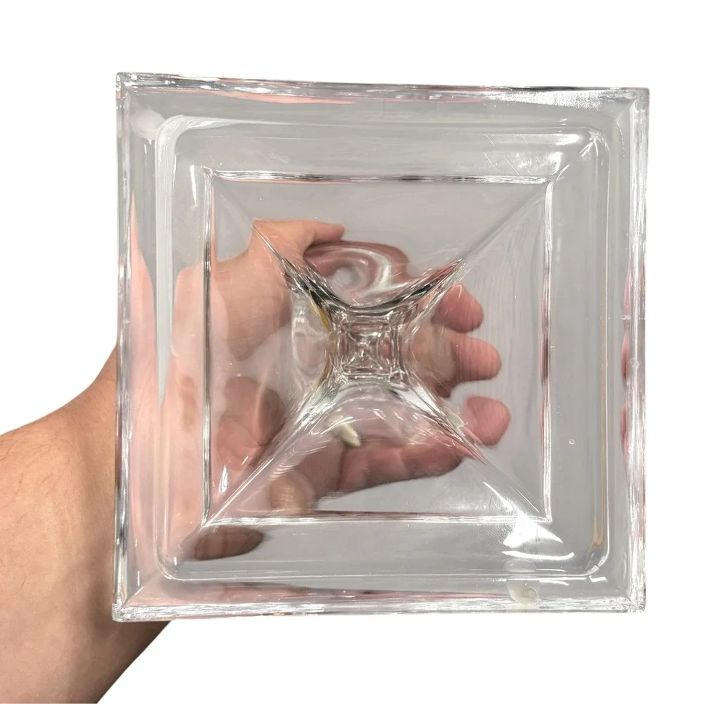 Bohemia VTG Style Clear Glass Square Base Taper Candlestick Holders Set of 2